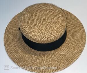 Vintage Importina Straw Sun Hat - Classic Round Crown Beach Hat with Black Ribbo
